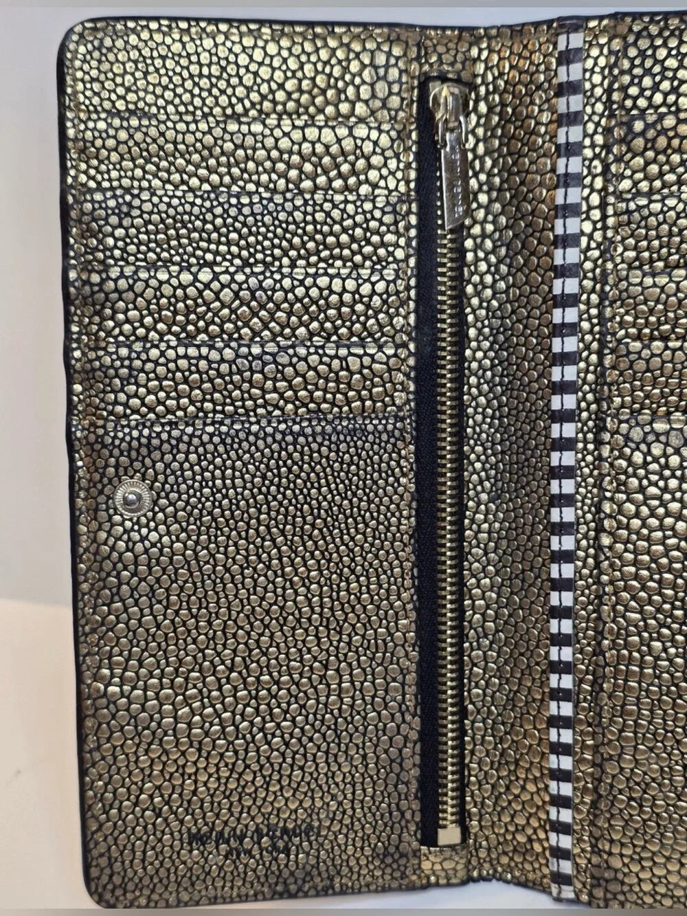 Henri Bendel PROJECT REPAIR PIECE Metallic Gold Embossed Pebbled Leather Wallet
